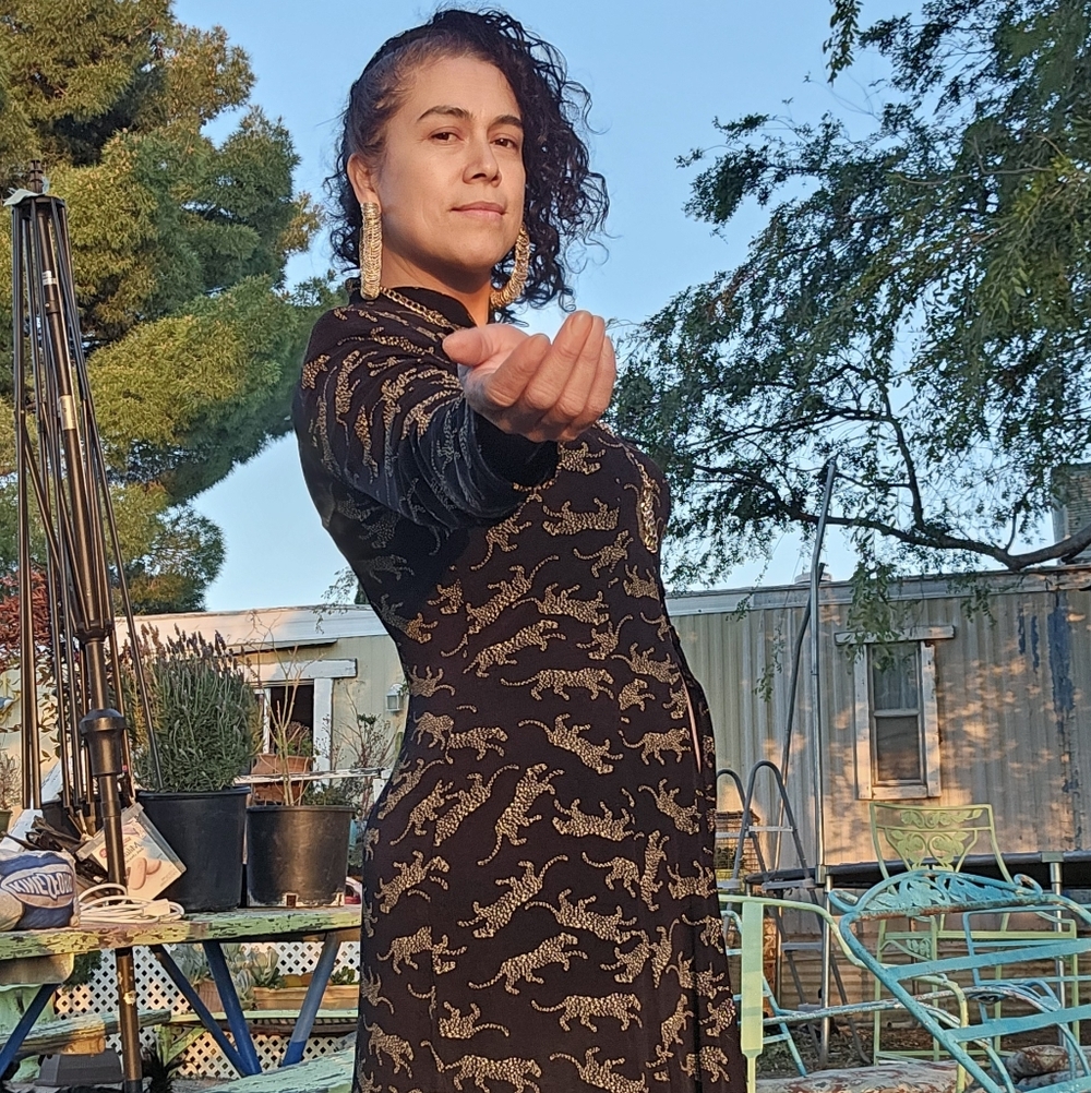 Black & Gold Animal-Print Long Sleeve Dress